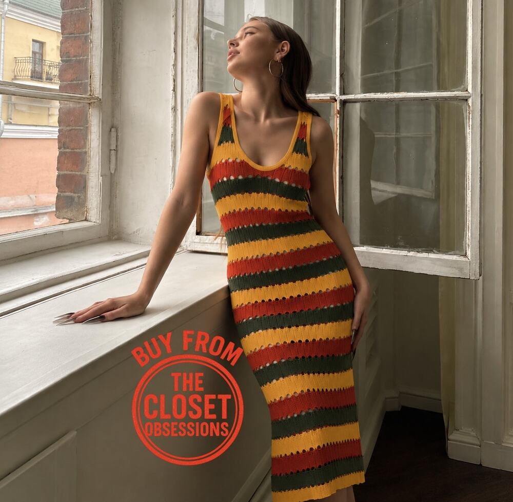 Zara NWT Multicolor Striped Cotton Knit Tank Midi Dress Resort Vacation M